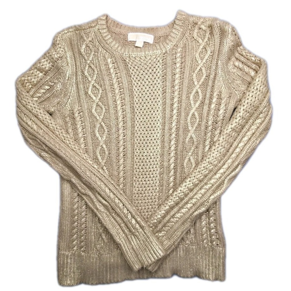 Michael Kors Metallic Cream Cable Knit Sweater